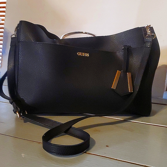 GUESS Black Leather Handbag. Satchel Style. Premium Grain Leather. Carried Twice - Picture 3 of 8
